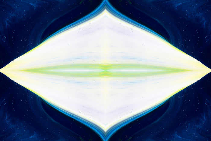 Abstract wave of white and blue light spreading across a dark starfield