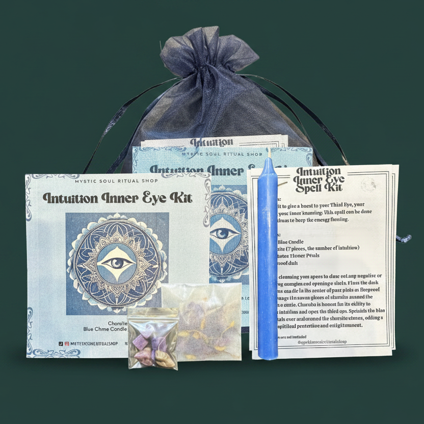 Close-up of the charoite crystals and blue lotus included in the Inner Eye Intuition Spell Kit.