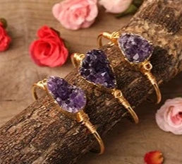 Amethyst Cuff Bracelets — Raw Druzy Bangle in Gold, Rose Gold & Silver