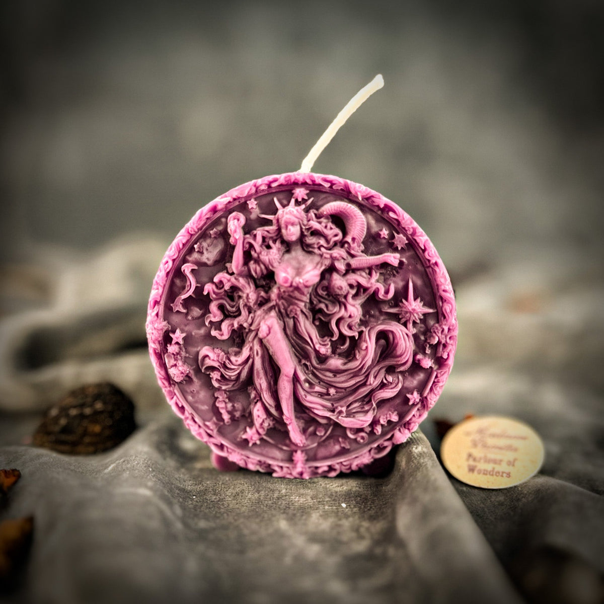 Purple beeswax Aquarius Water Bearer zodiac spell candle for innovation and independence