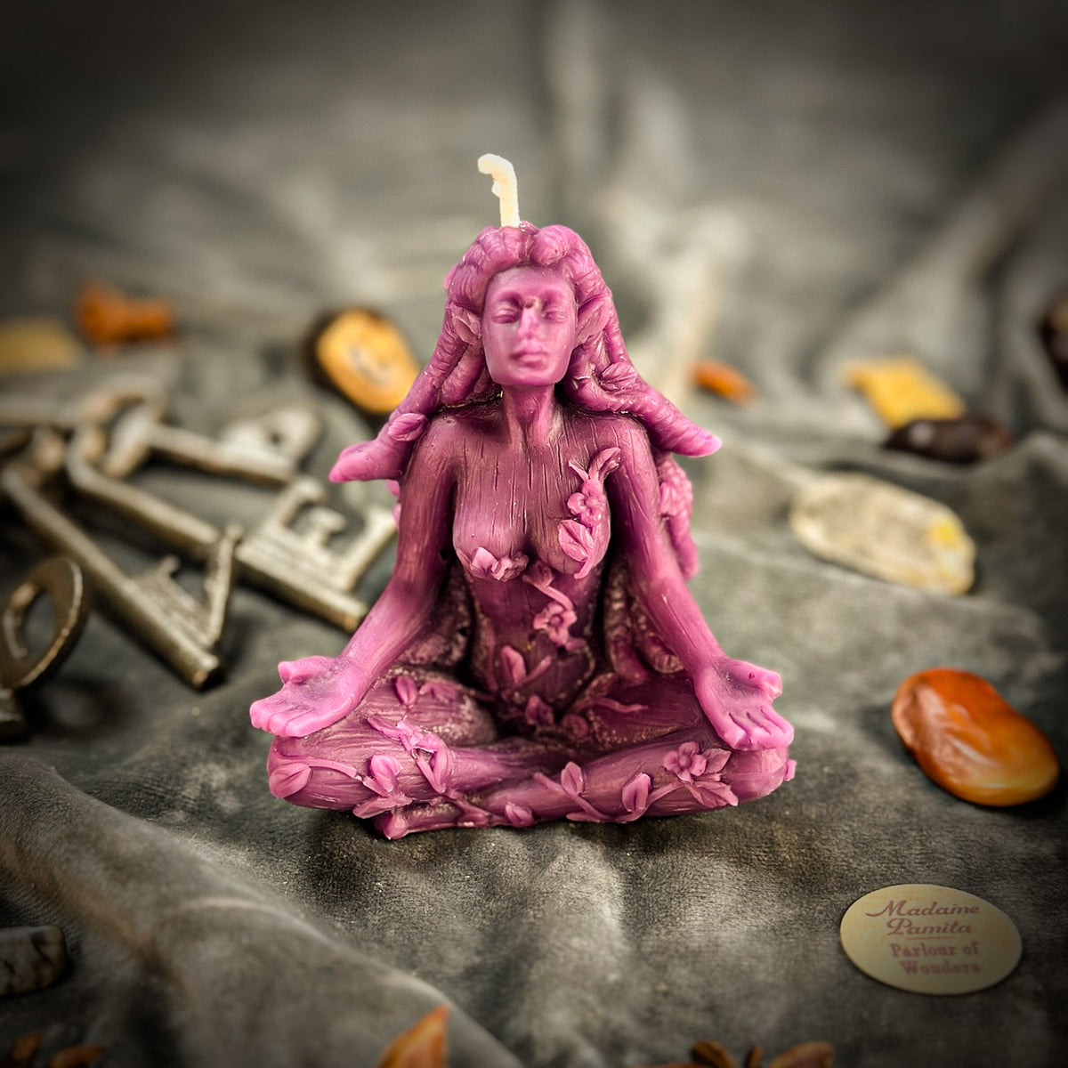 Purple beeswax Forest Fairy spell candle for nature spirit and fae magic
