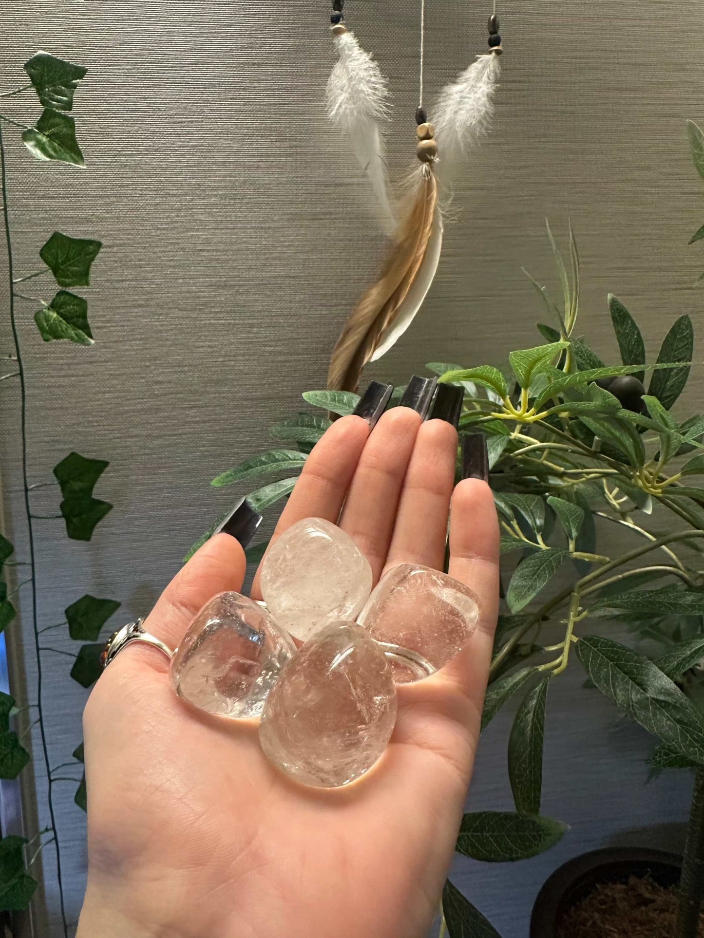 Large polished Clear Quartz tumbled stone, shown from another angle