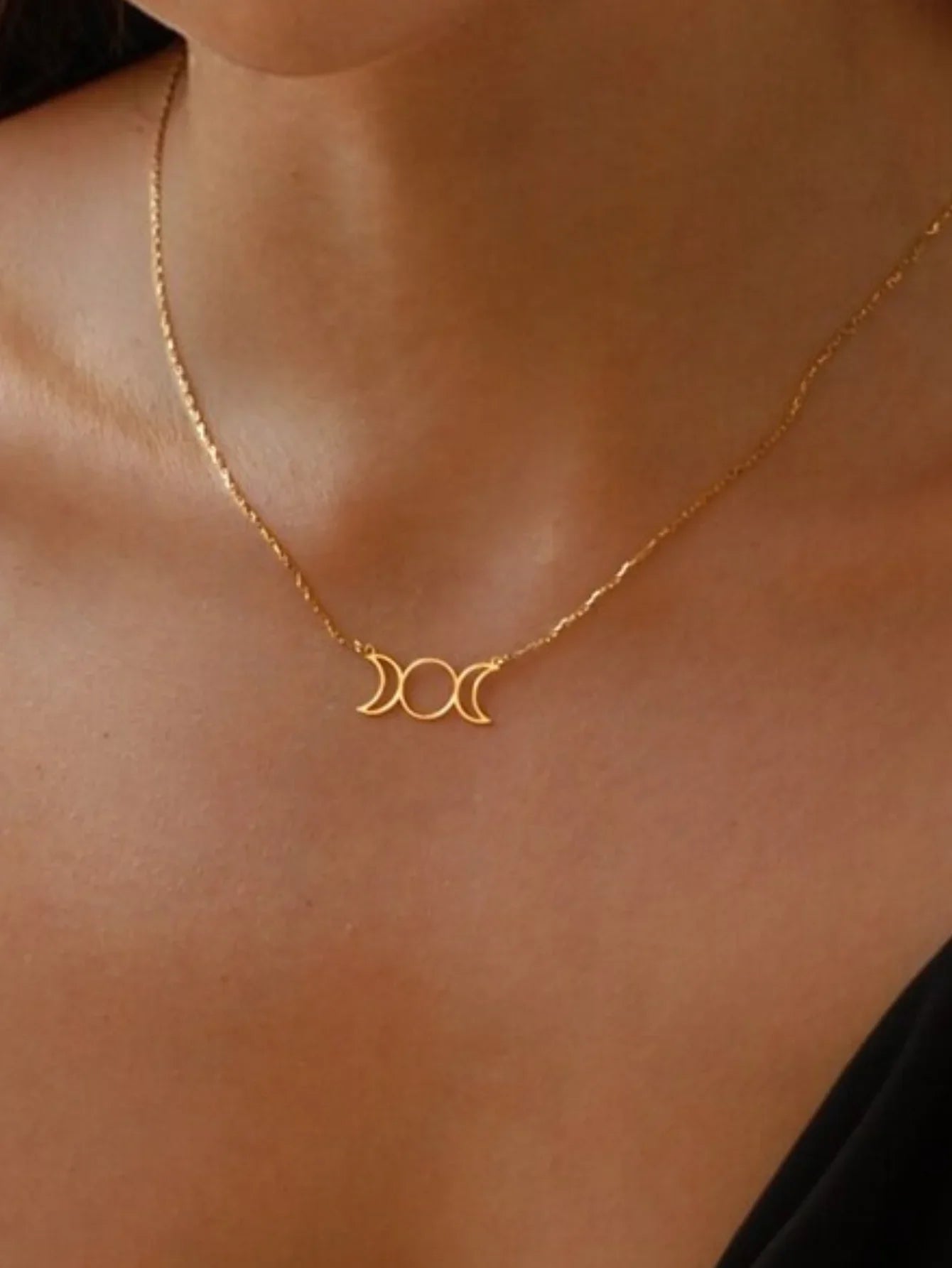 Triple Moon Goddess Necklace — Stainless Steel Maiden, Mother & Crone Pendant