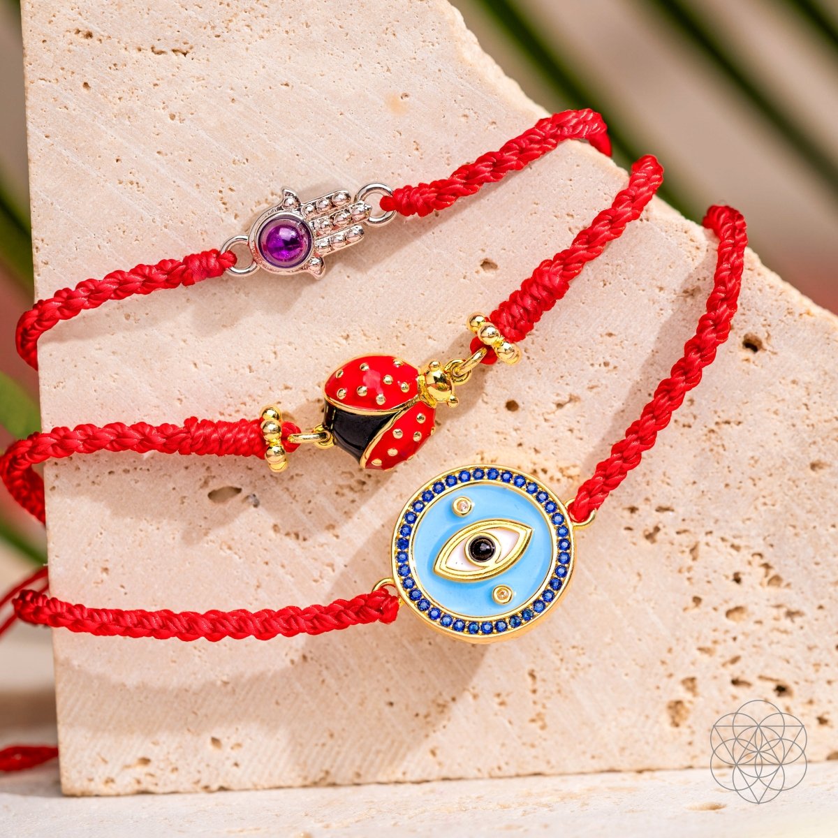 Evil Eye Guardian — Four-Strand Red String Bracelet with Onyx