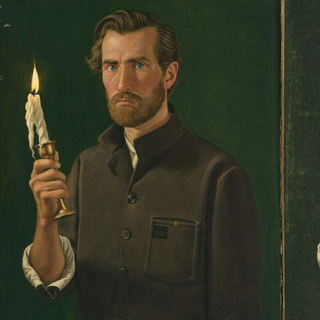 Illustrated portrait of Jonas Brand, one of the Temple's editorial quills