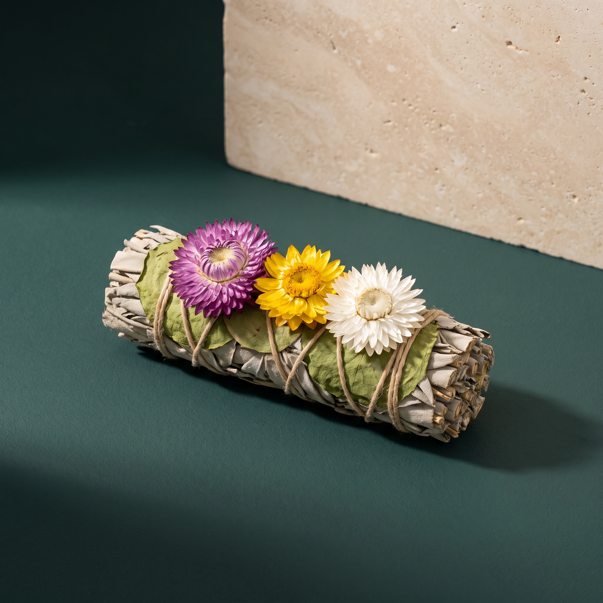 Green Rose Petal & Three-Flower White Sage Smudge Stick — Harmony (4 in.) – strict product correction