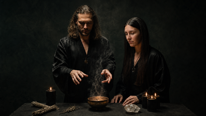 Julia and Leif Daniel Schmidt, founders of Temple of Desire, at their altar
