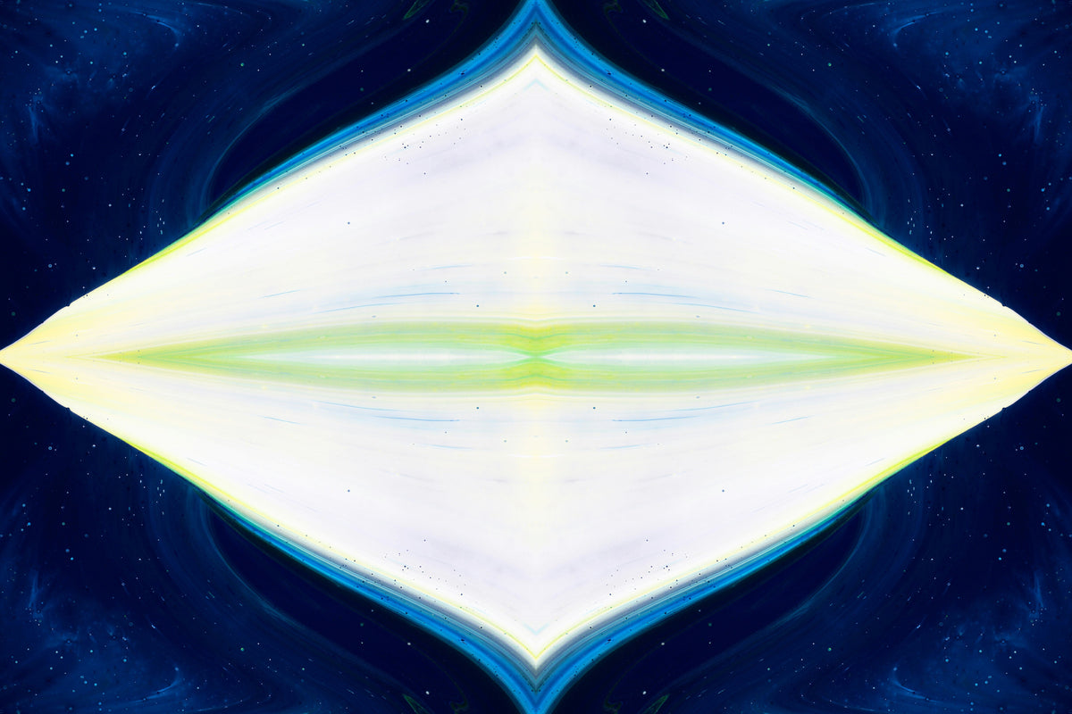 Abstract wave of white and blue light spreading across a dark starfield