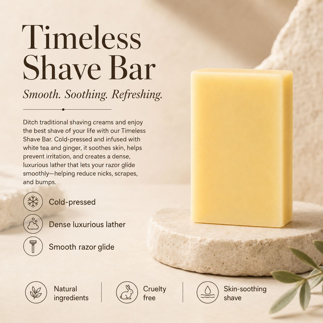White tea and ginger shave bar, pale cream-coloured soap — view 4