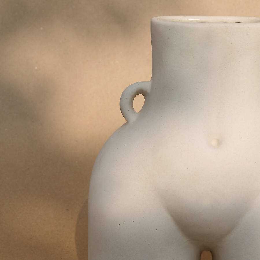 Off-white Her Vase in close view, showing the sculpted torso curve and small loop handle