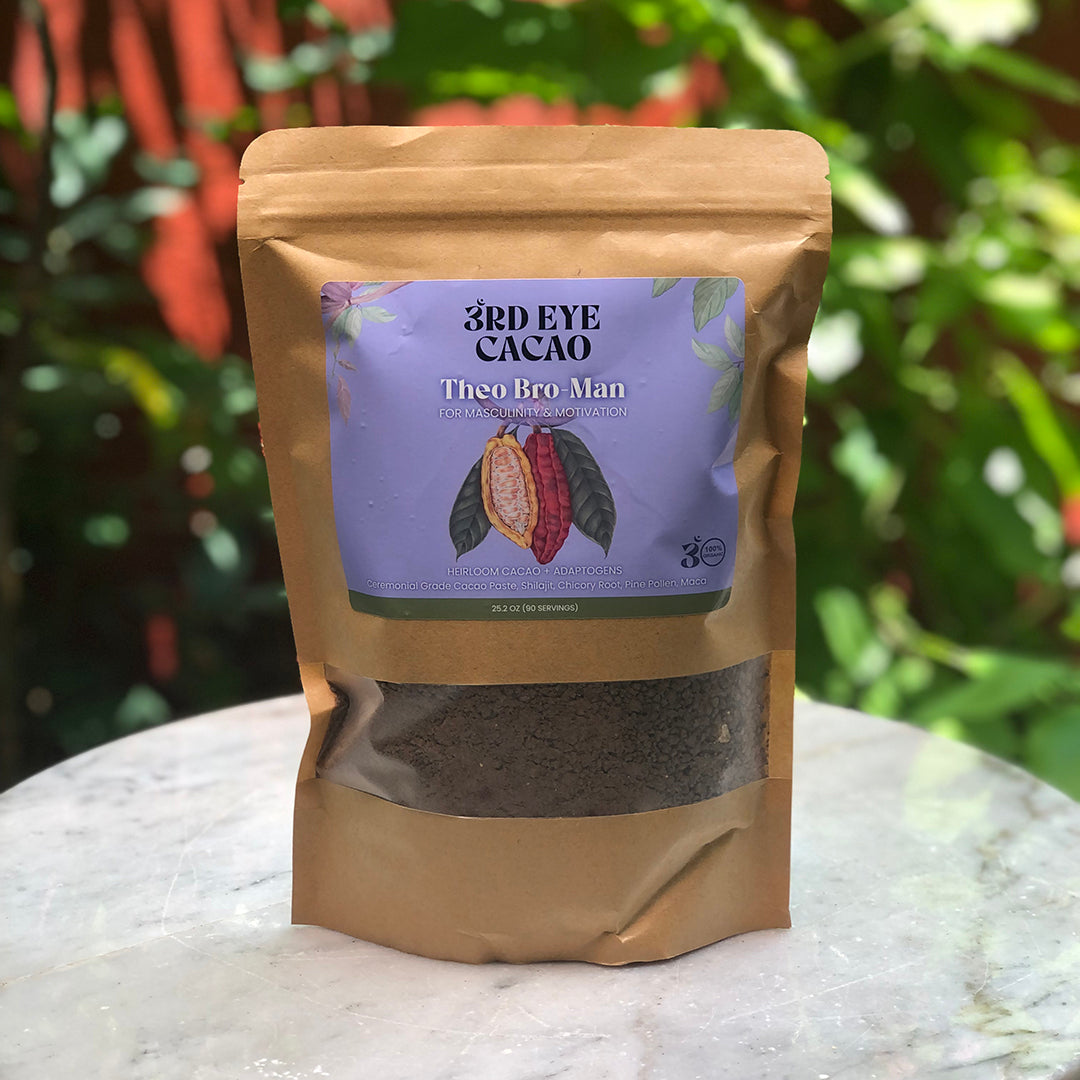 Theo-Bro-Man ceremonial cacao elixir with shilajit, chicory root, pine pollen and maca by 3rd Eye Cacao (view 5)