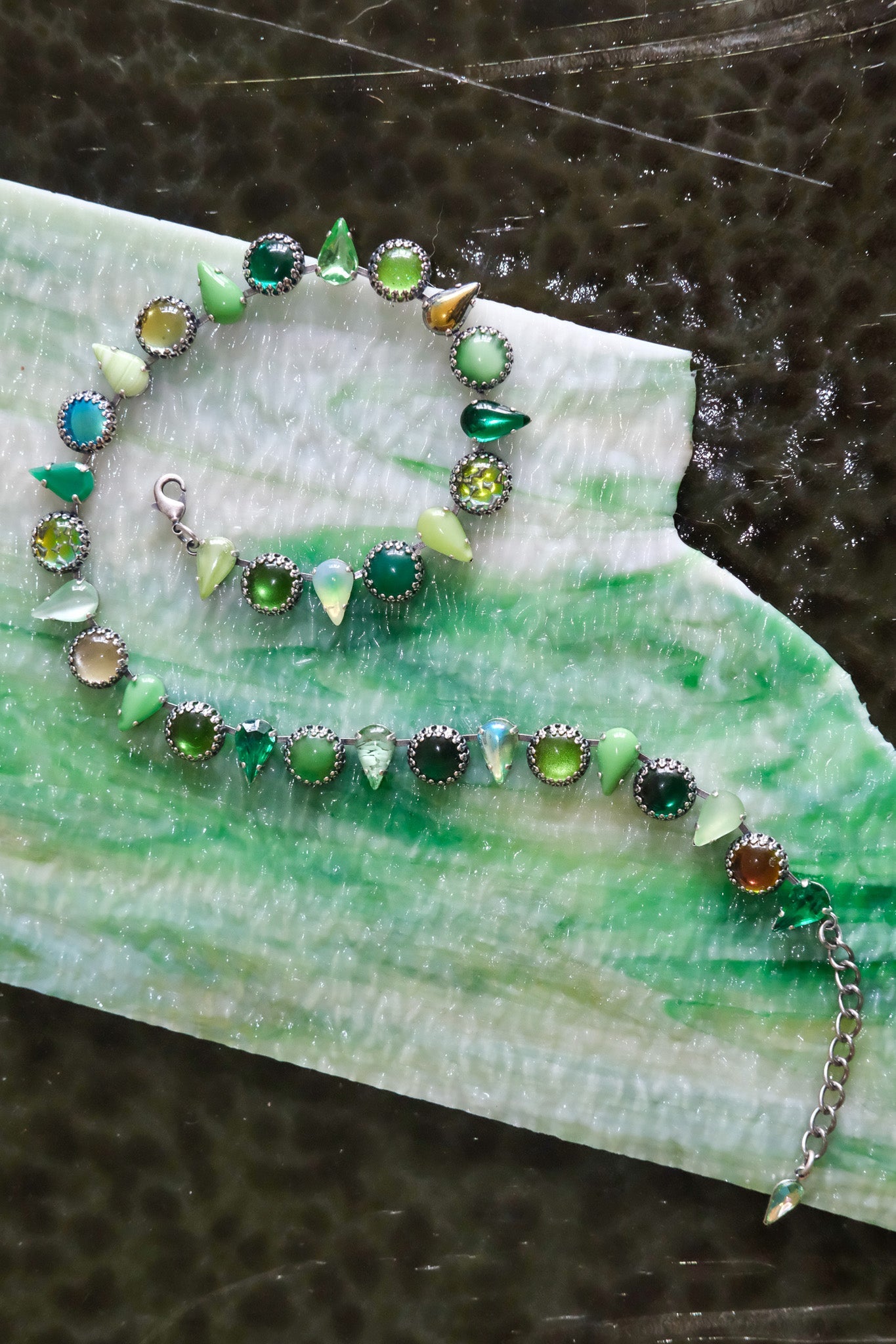 Salad green layering choker shown flat