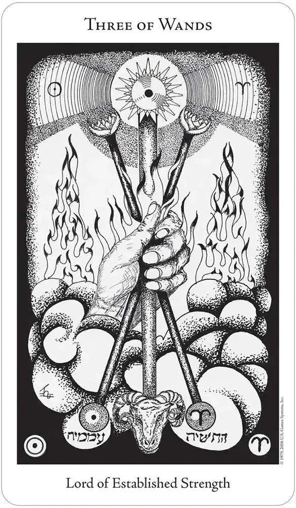 Three of Wands card, subtitled Lord of Established Strength