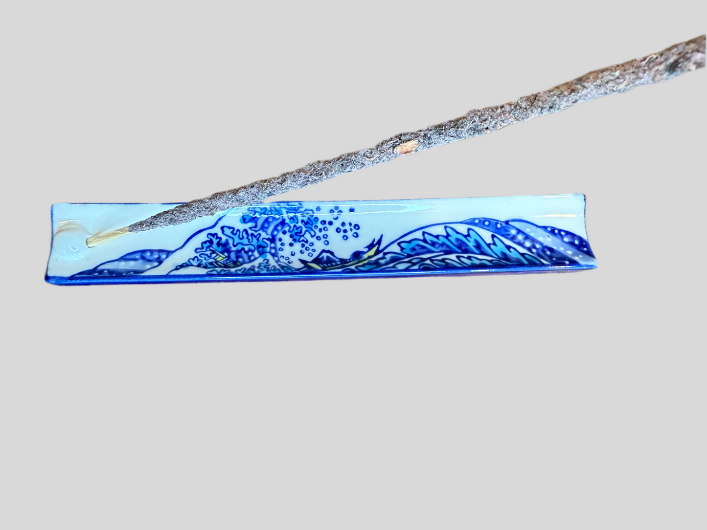 Motifs Incense Holder — Handpainted 9-Inch Ceramic Ash Catcher