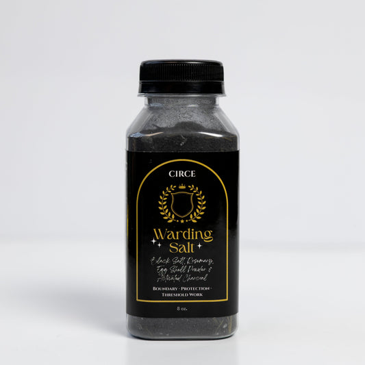 Warding Salt in an 8 ounce container, a dark protective ritual blend, front view