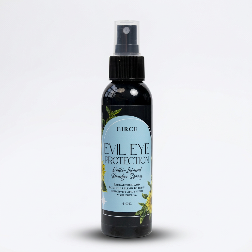 Evil Eye Protection ritual room and body spray in a 4 oz black fine mist bottle