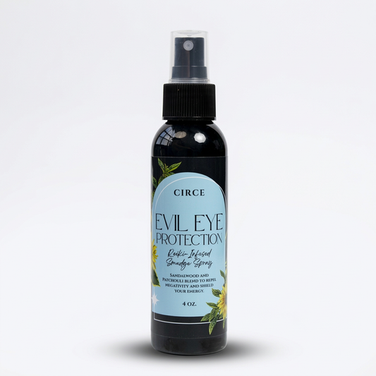 Evil Eye Protection ritual room and body spray in a 4 oz black fine mist bottle