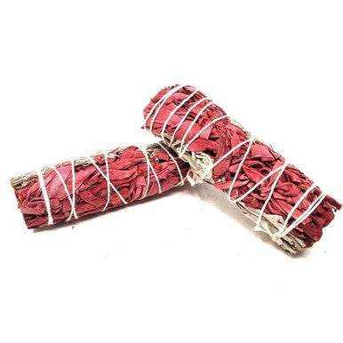 Four-inch combo smudge stick of white sage, blue sage and red dragon's blood sage