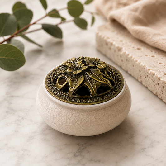 Ceramic incense burner and smudge bowl, front view