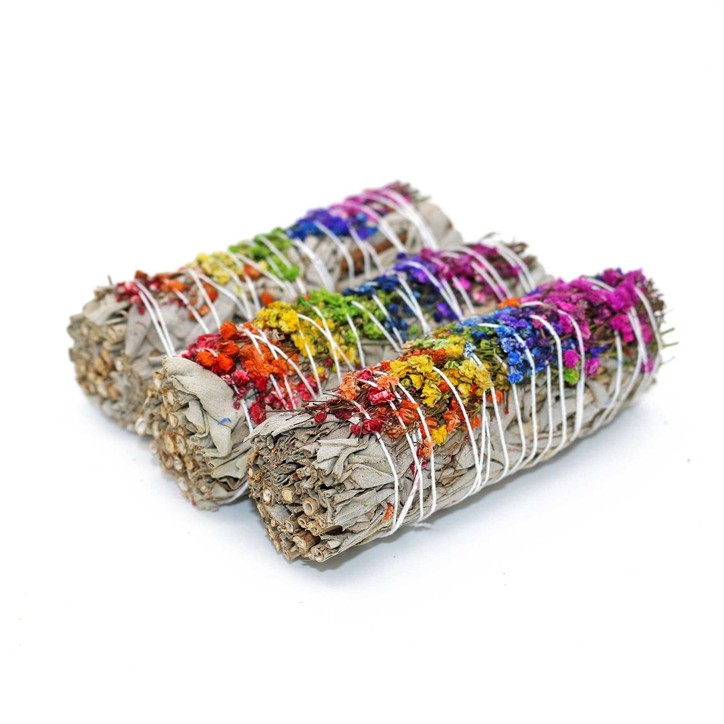 Floral white sage bundle shown from a different angle