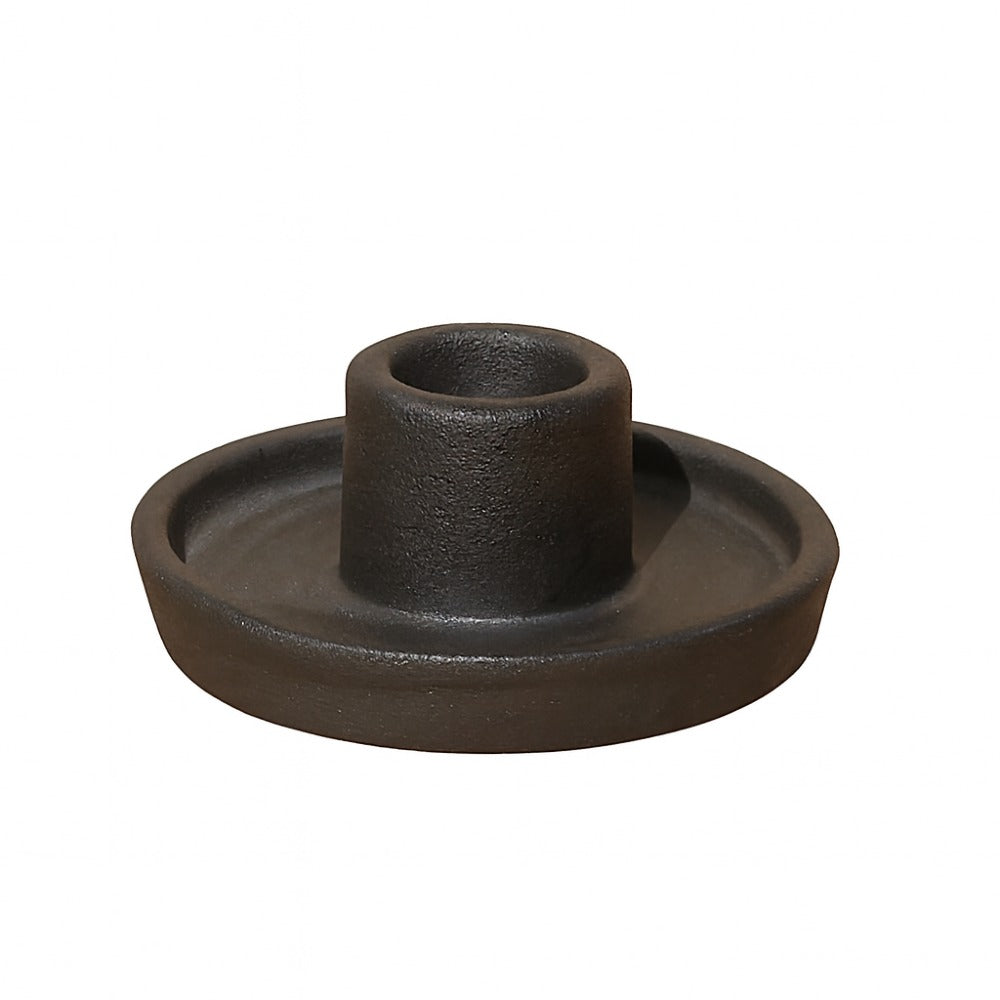 Black Whirl candle holder, three-quarter view