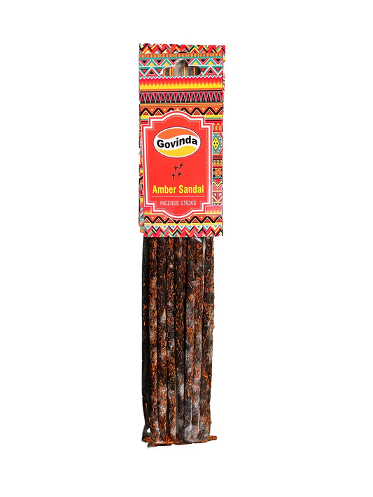 Govinda Amber Sandal hand-rolled incense in its patterned packet