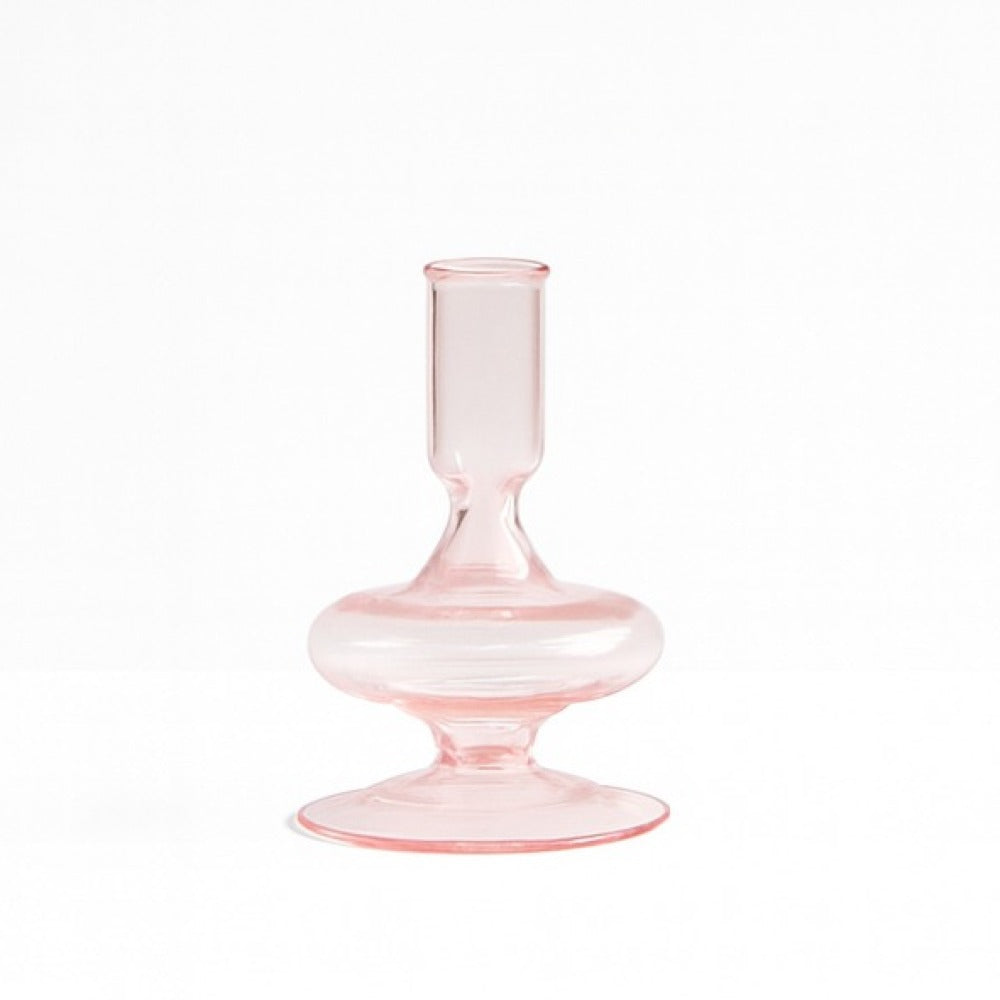 Pink Siri glass candle holder seen from the front