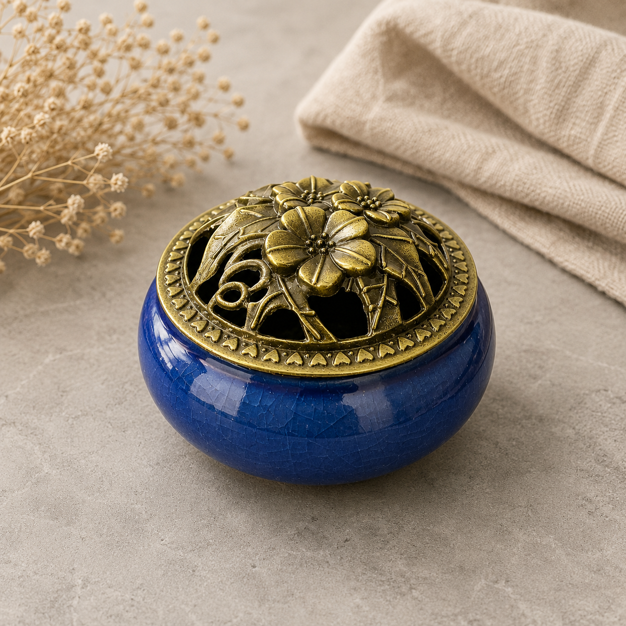 Ceramic incense burner shown in a cleansing ritual setting