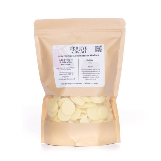 Ceremonial-grade organic cacao butter wafers from Peru