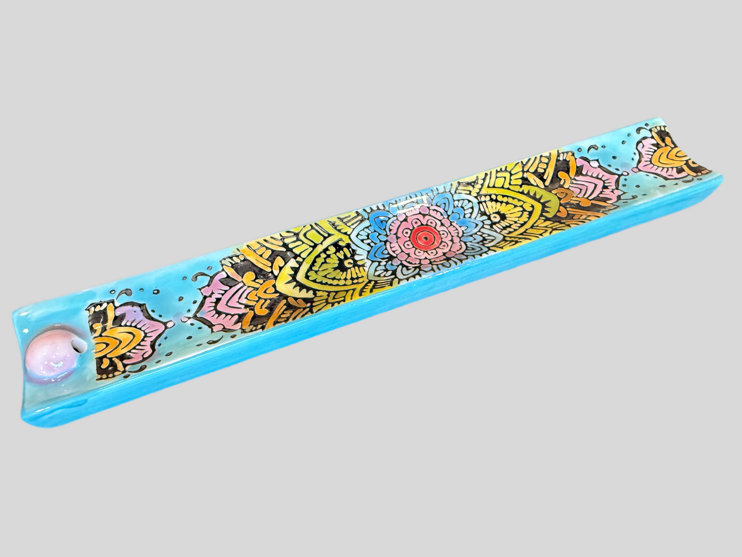Motifs Incense Holder — Handpainted 9-Inch Ceramic Ash Catcher