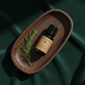 Bottle of pure certified organic Spanish rosemary essential oil