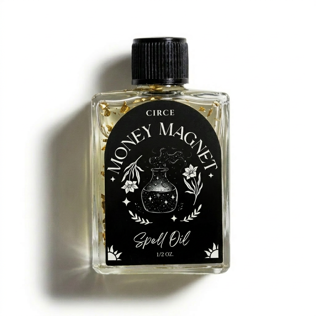 Money Magnet spell oil in a half ounce twist-top glass bottle