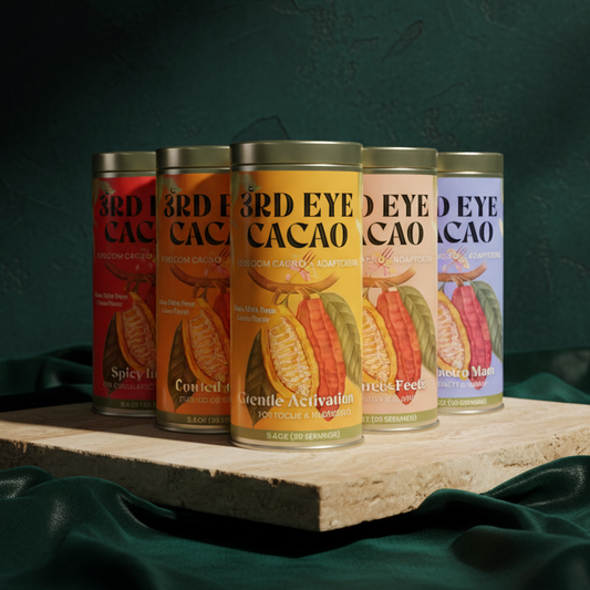 Spicy Mayan ceremonial cacao elixir canister with ginger and cayenne, 8.4 oz.