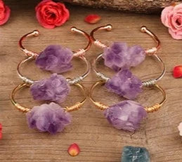 Amethyst Cuff Bracelets — Raw Druzy Bangle in Gold, Rose Gold & Silver