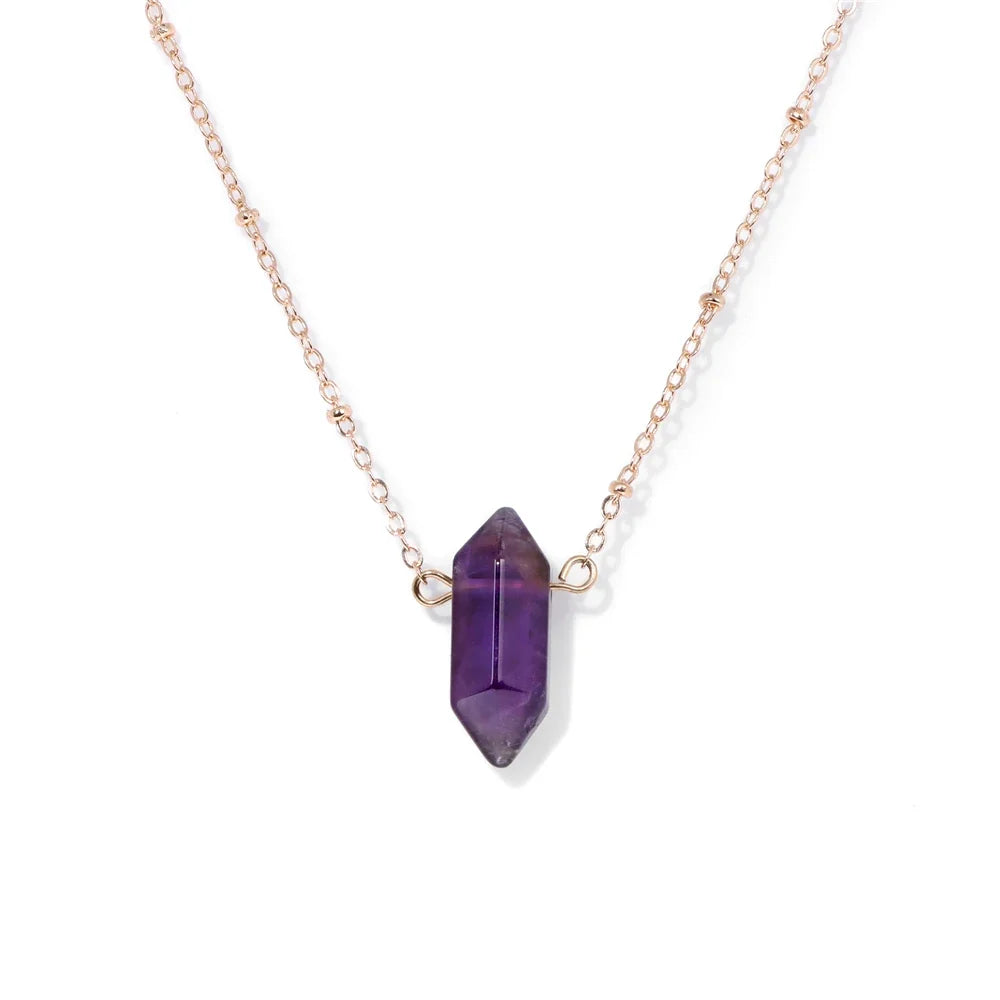 Hexagonal crystal column pendant in gold-plated setting on a fine chain — view 10 of 12