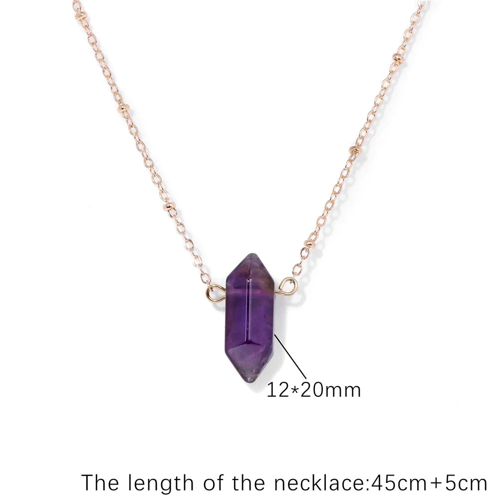 Hexagonal crystal column pendant in gold-plated setting on a fine chain — view 11 of 12