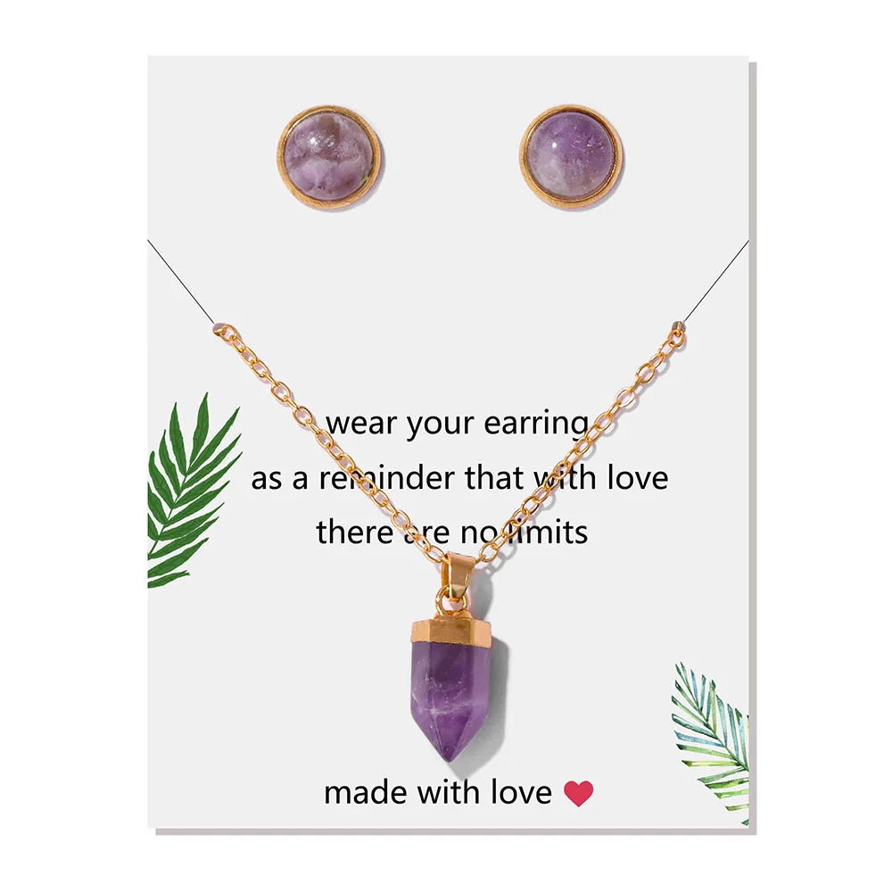 Crystal point pendant necklace with a hexagon gemstone column on a gold-tone link chain — view 7 of 20
