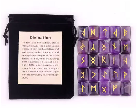 Set of rectangular crystal rune tiles engraved with runic symbols on a dark surface — view 1 of 12
