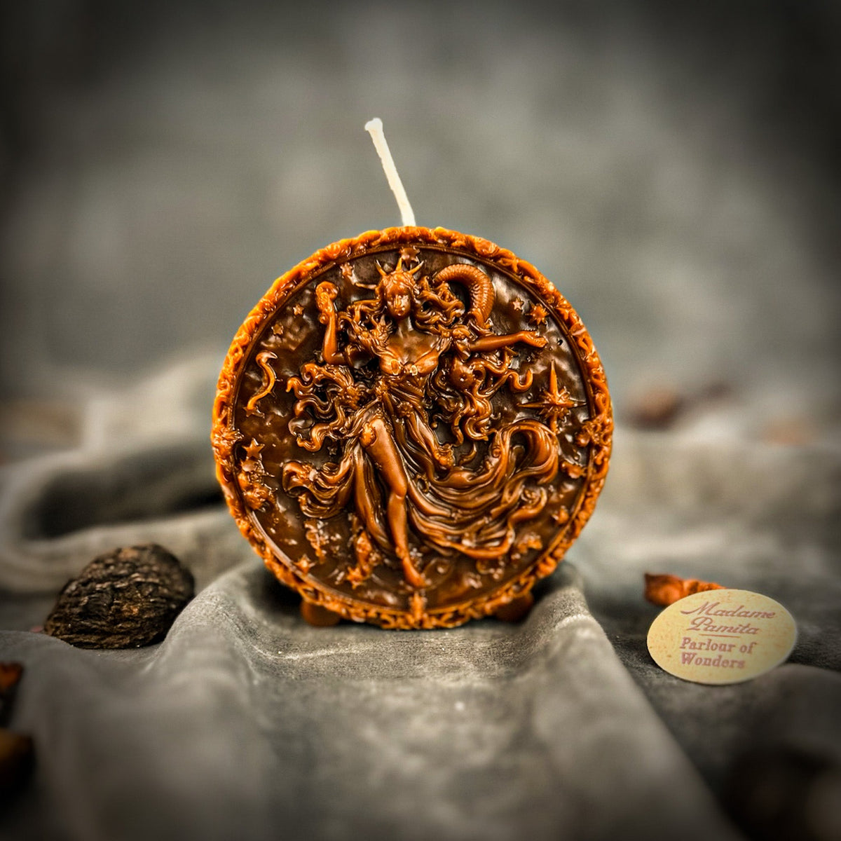 Brown beeswax Aquarius Water Bearer zodiac spell candle for innovation and independence