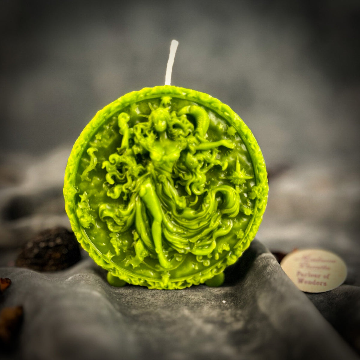 Green beeswax Aquarius Water Bearer zodiac spell candle for innovation and independence