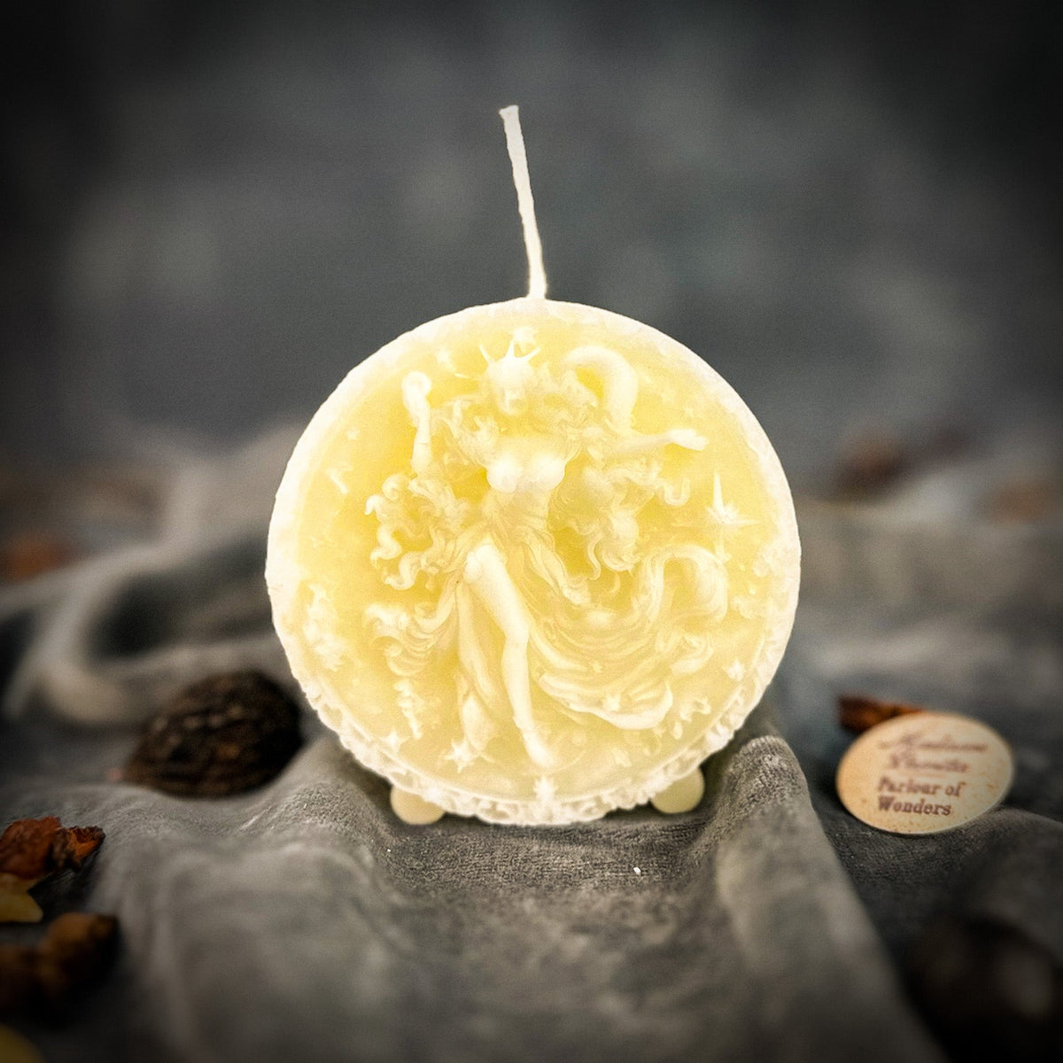 White beeswax Aquarius Water Bearer zodiac spell candle for innovation and independence
