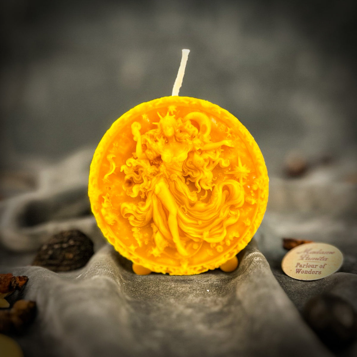 Yellow beeswax Aquarius Water Bearer zodiac spell candle for innovation and independence