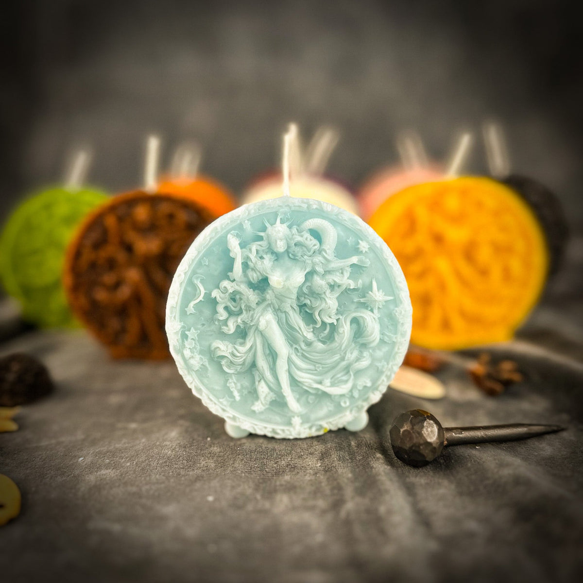 Beeswax Aquarius Water Bearer zodiac spell candle, hand-poured figural candle of the Water Bearer