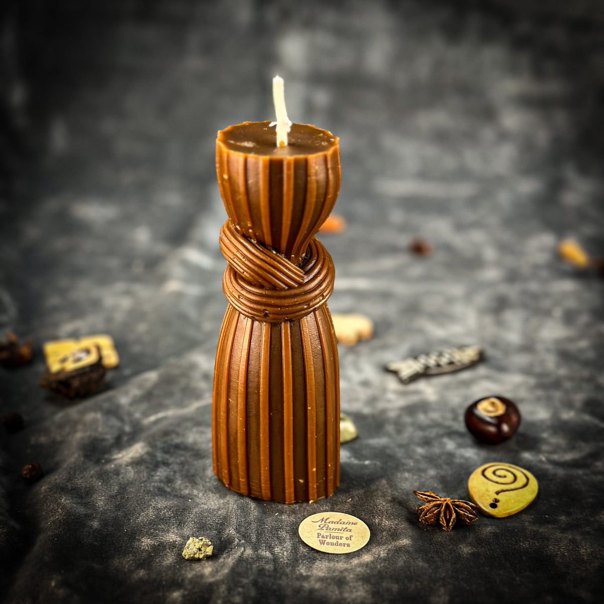 Binding Knot Candle Spell Kit with the Brown beeswax knot candle