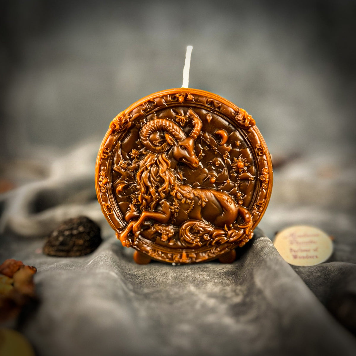 Brown beeswax Capricorn Goat zodiac spell candle for ambition and career success