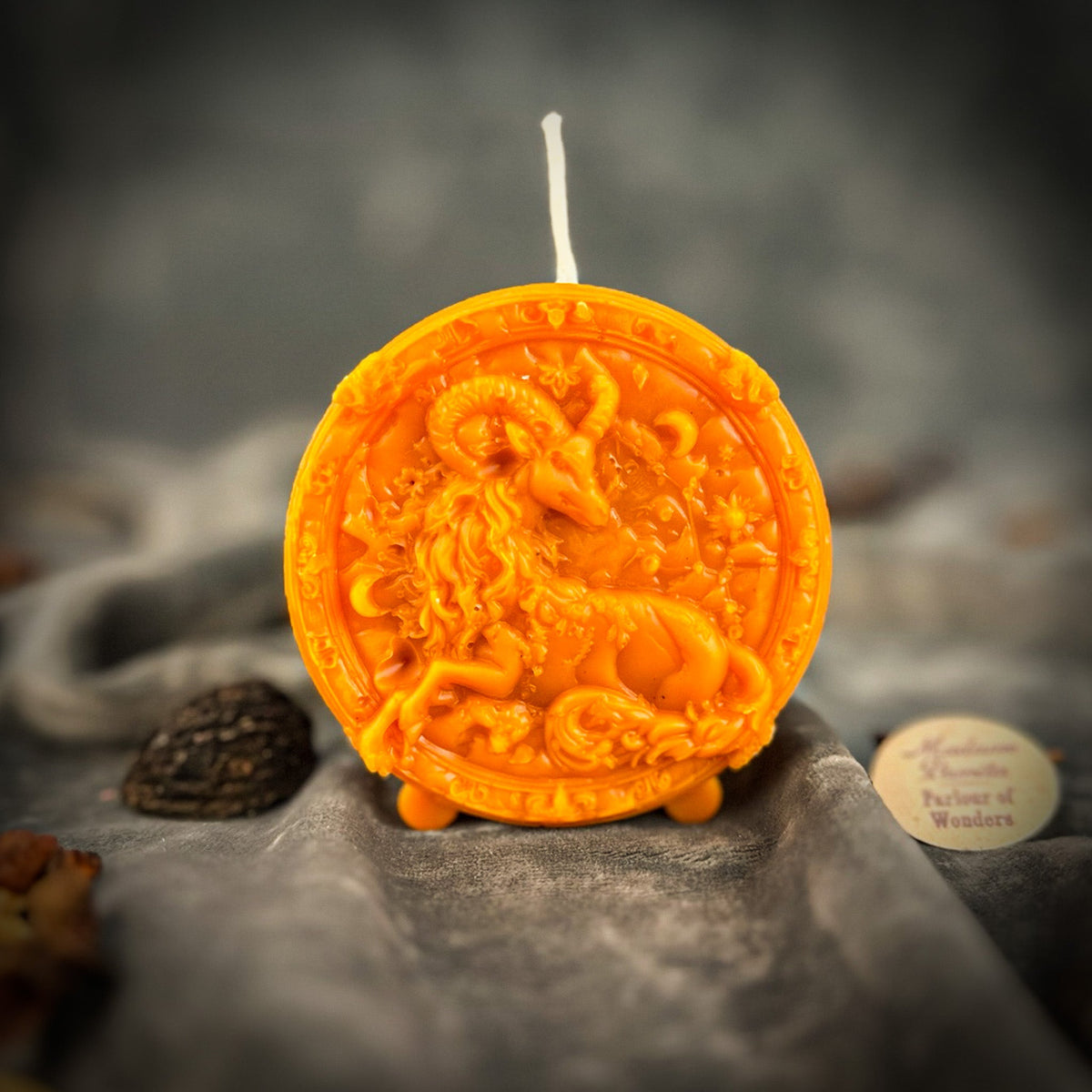 Orange beeswax Capricorn Goat zodiac spell candle for ambition and career success