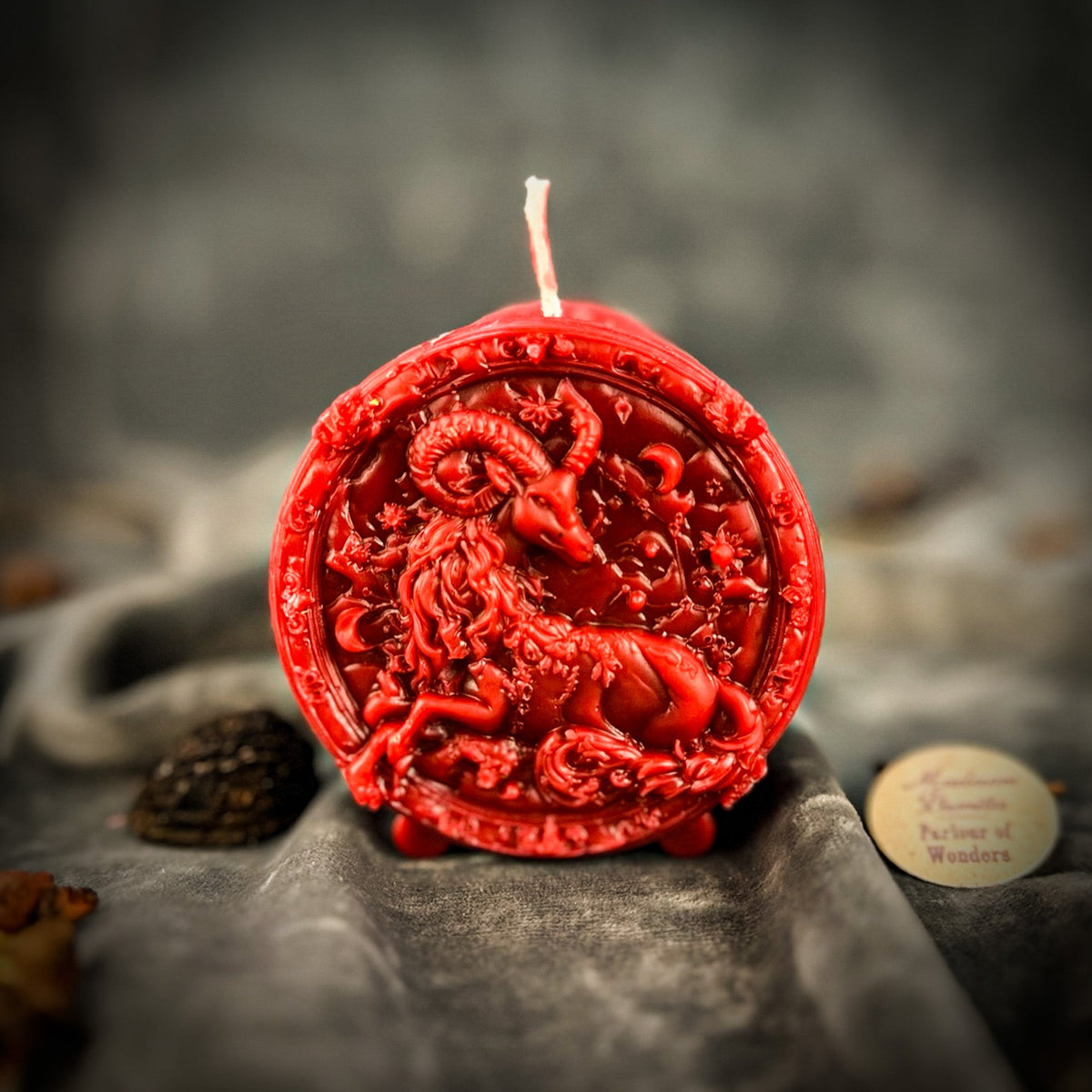 Red beeswax Capricorn Goat zodiac spell candle for ambition and career success