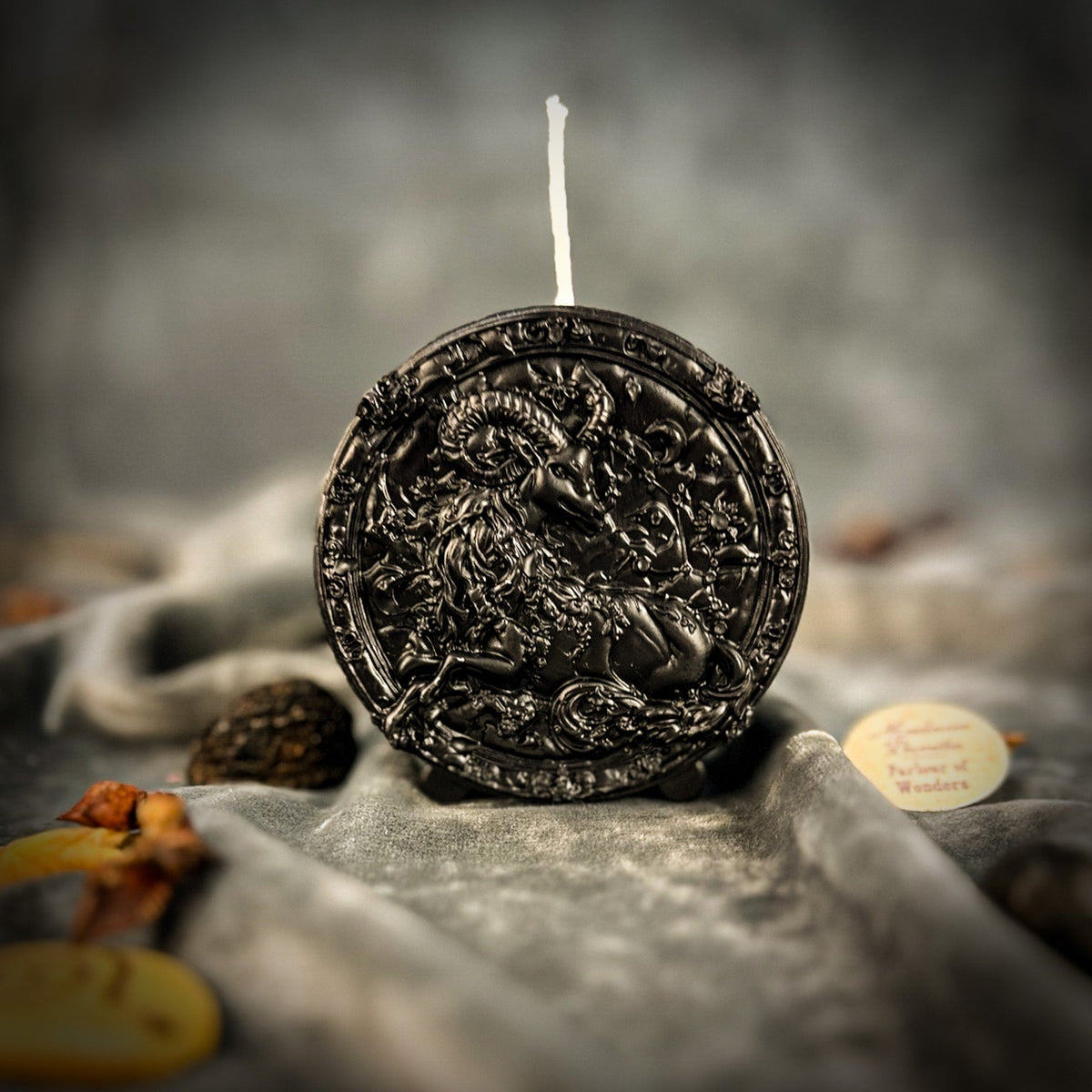 Black beeswax Capricorn Goat zodiac spell candle for ambition and career success