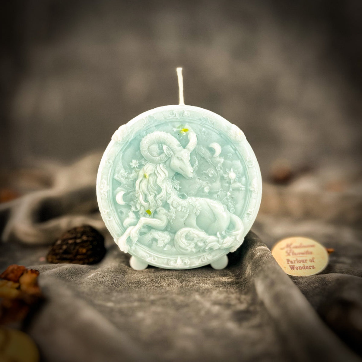 Blue beeswax Capricorn Goat zodiac spell candle for ambition and career success