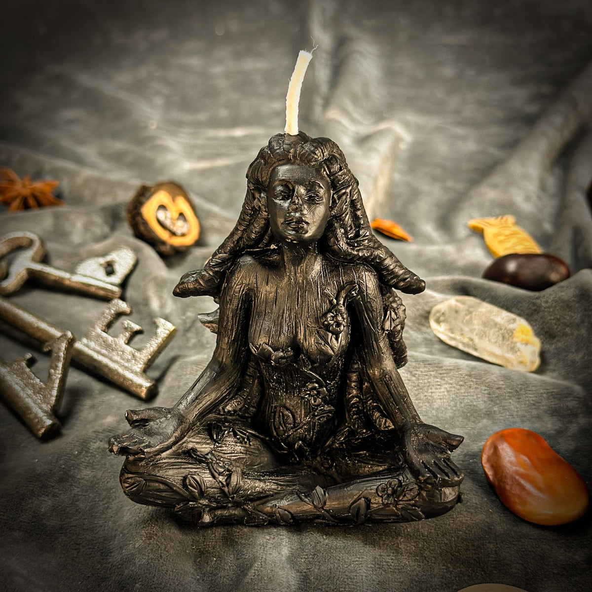 Black beeswax Forest Fairy spell candle for nature spirit and fae magic